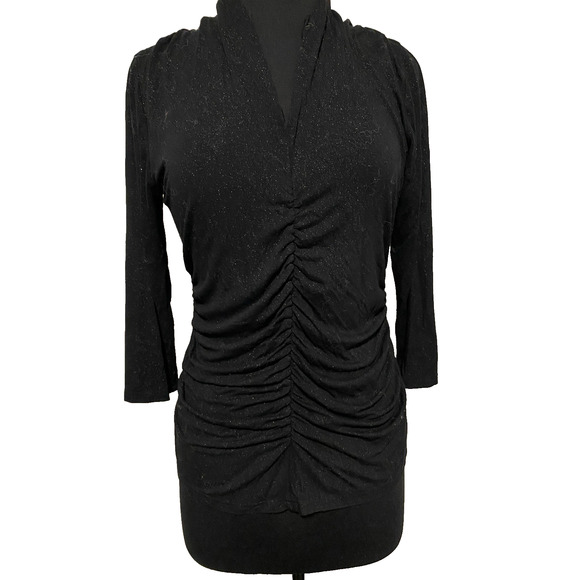 Rafaella Knit Blouse Womens Size Medium Black w Sparkles Pullover Stretch Top - Picture 1 of 13